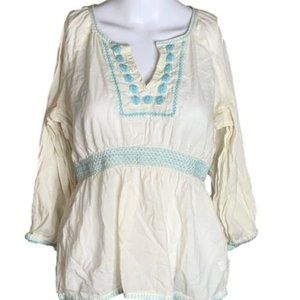 Old Navy Embroidered Cream Peasant Boho Top